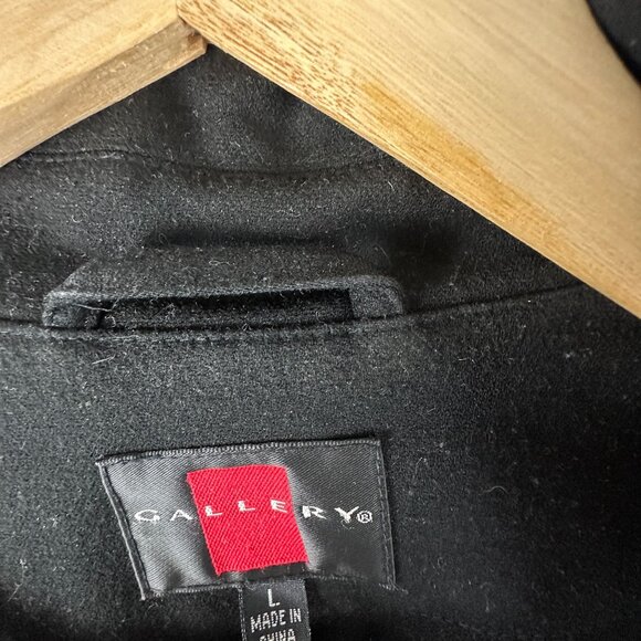 Gallery Maxi Coat Collar Detachable Hood Women's Size Large Button Front Black - Picture 8 of 14